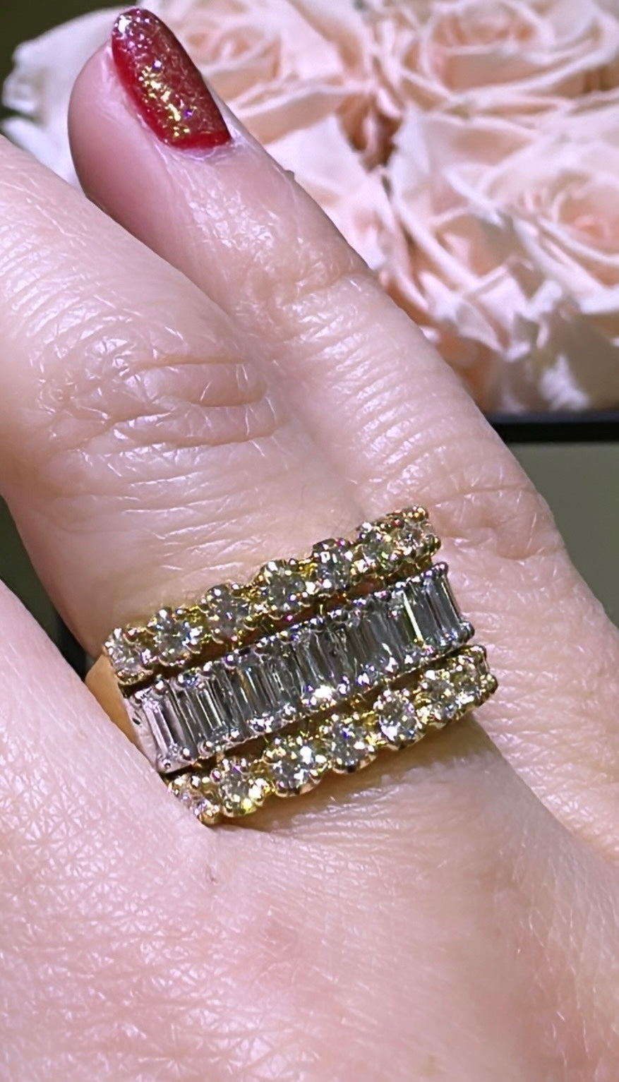 1.20ct t.w. Diamond Baguette & Round Brilliant-cut Diamond Right-hand Cocktail Ring