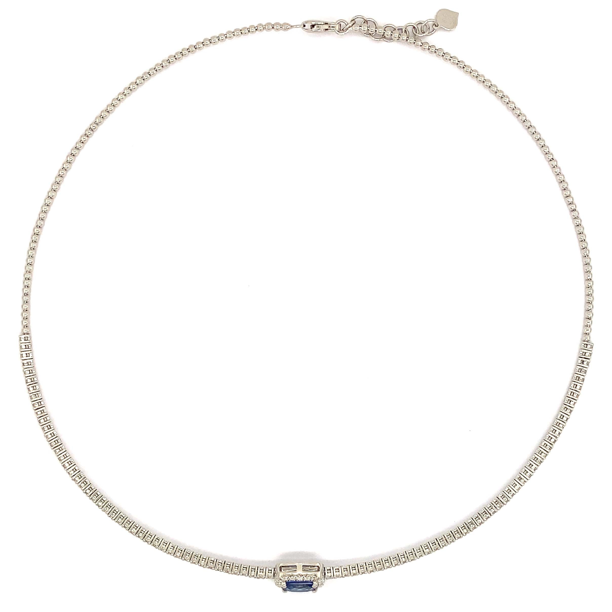 2.64carat Choker with Oval Cut Blue Sapphire Center Tennis Necklace