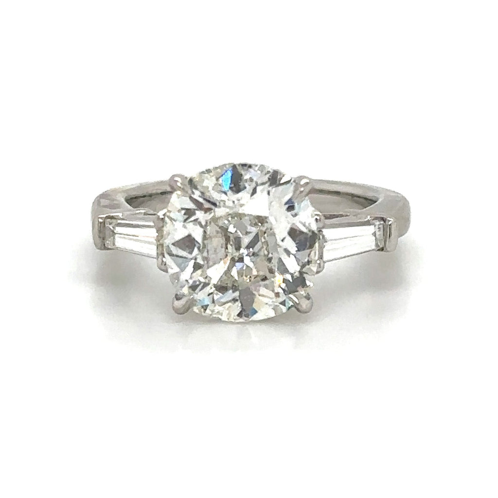 GIA Certified 4.43carat Cushion Cut 3 stone Diamond Solitaire Engagement Ring