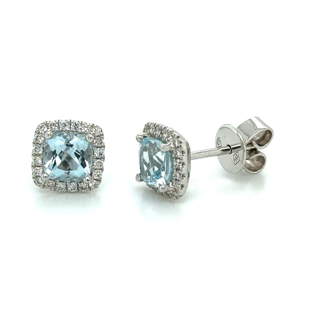 Cushion-cut Blue Topaz and Diamond Stud Earrings