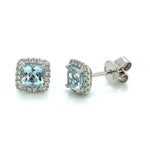 Cushion-cut Blue Topaz and Diamond Stud Earrings