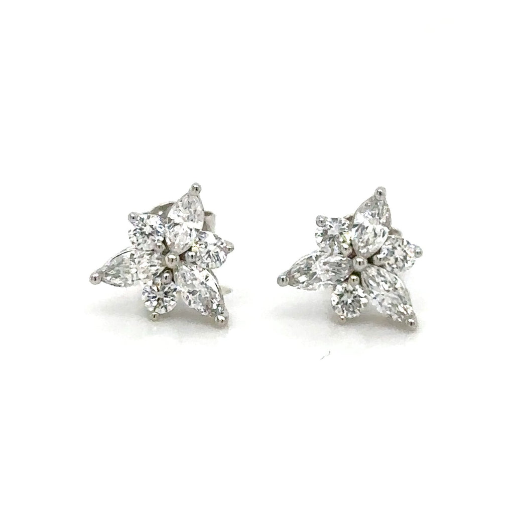  Diamond Flower Shape Marquise Stud Earring