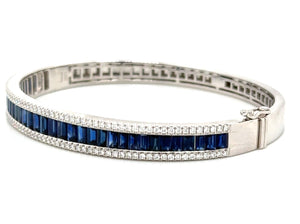 Royal Blue Sapphire & Diamond White Gold Bangle Bracelet