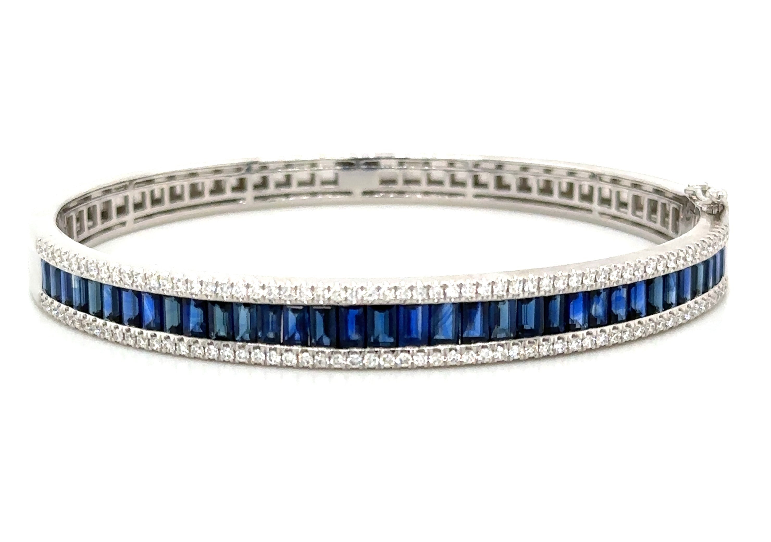 Royal Blue Sapphire & Diamond White Gold Bangle Bracelet