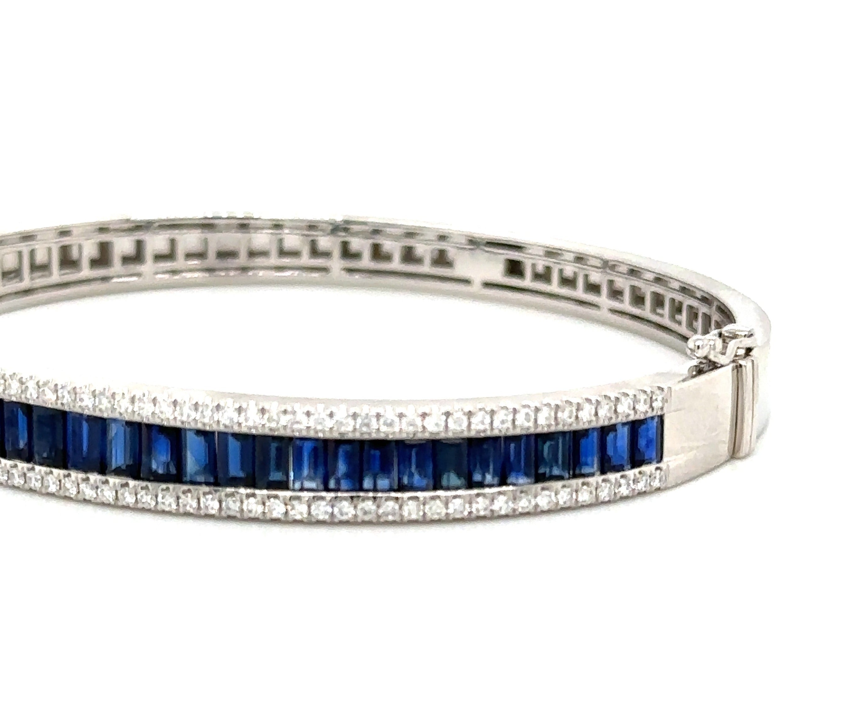 Royal Blue Sapphire & Diamond White Gold Bangle Bracelet