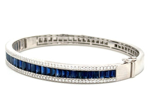 Royal Blue Sapphire & Diamond White Gold Bangle Bracelet