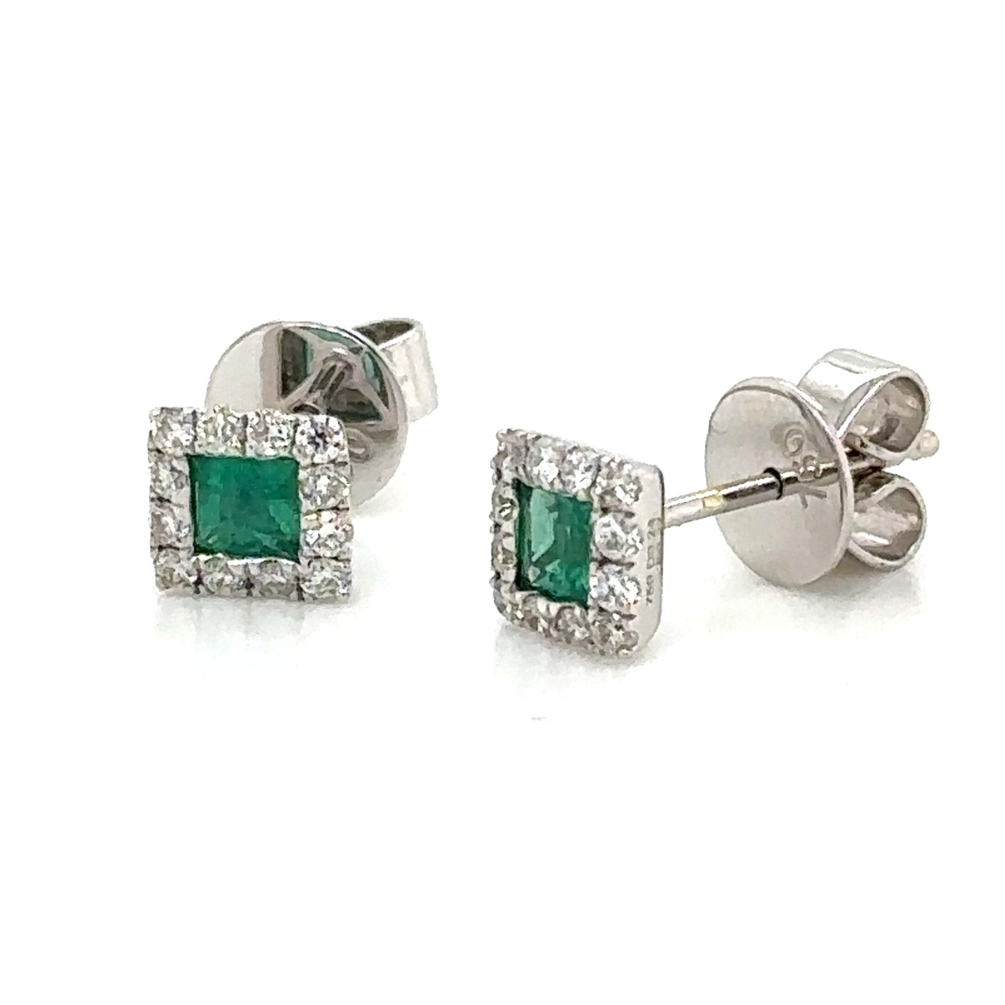 0.51ct tw Green Emerald-cut Emerald-cut Diamond Halo Stud Earrings