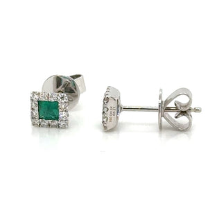 0.51ct tw Green Emerald-cut Emerald-cut Diamond Halo Stud Earrings