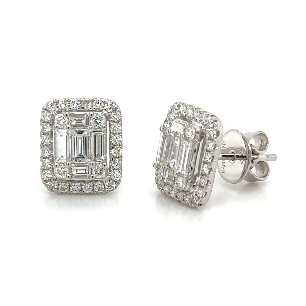 1.29ct tw Ladies Diamond Stud Earrings with Rounds & Baguette-cut Diamonds