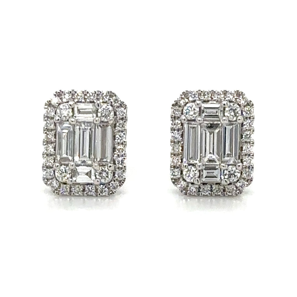 0.89ct tw Diamond Earrings Baguette and Round-cuts