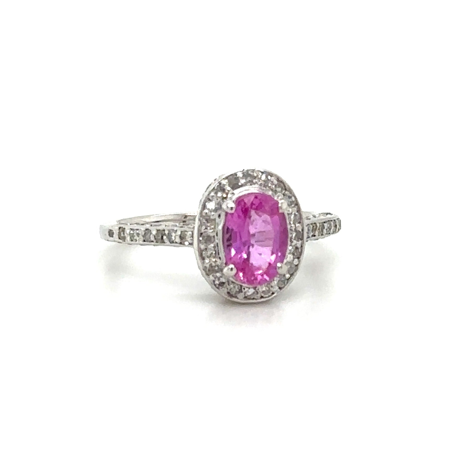 Oval Pink Sapphire Diamond Halo Ring 0.50ct tw