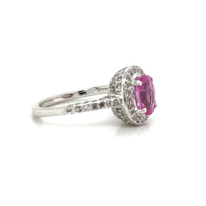 Oval Pink Sapphire Diamond Halo Ring 0.50ct tw