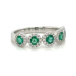 Ladies Five Stone Emerald & Diamond Ring