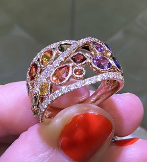 Multiple-shape Rainbow Sapphire Rose Gold Ring