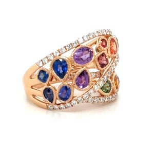 Multiple-shape Rainbow Sapphire Rose Gold Ring