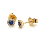 Royal Blue Sapphire & Diamond Stud Earrings