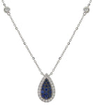 Ladies 0.71ct tw Diamond  and Blue Sapphire Cluster Pendant Necklace