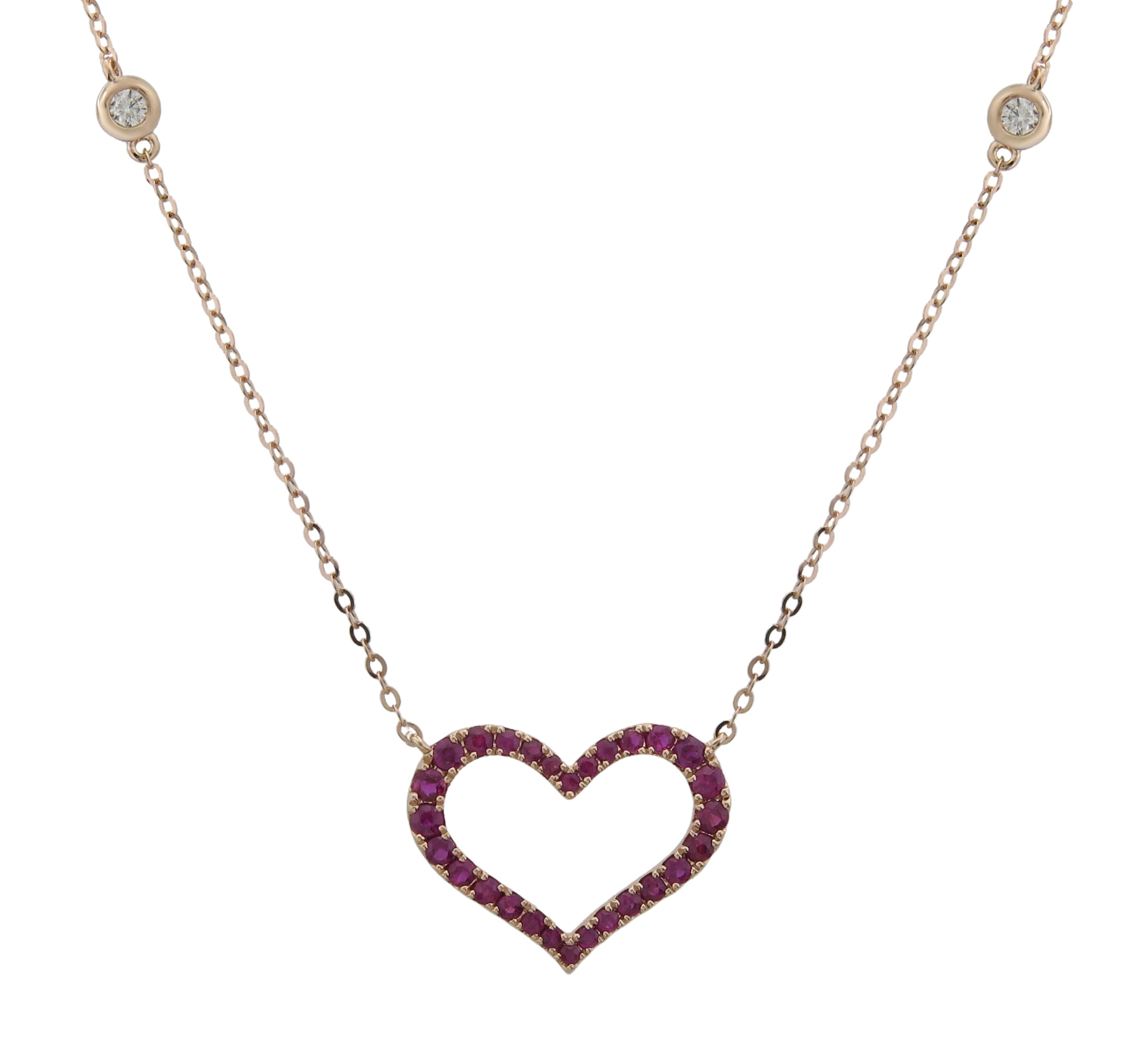 0.58ct tw Ruby and Gold Open Heart Pendant Necklace