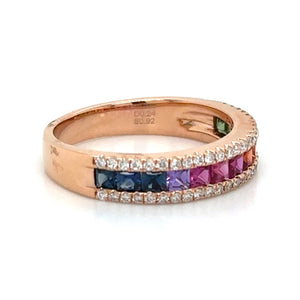 Princess Cut Rainbow Sapphire Ring