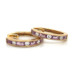 Pink Sapphire Baguette-cut with Diamond Hoop Earrings