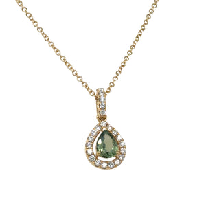 Ladies Diamond & Green Sapphire Pendant Necklace