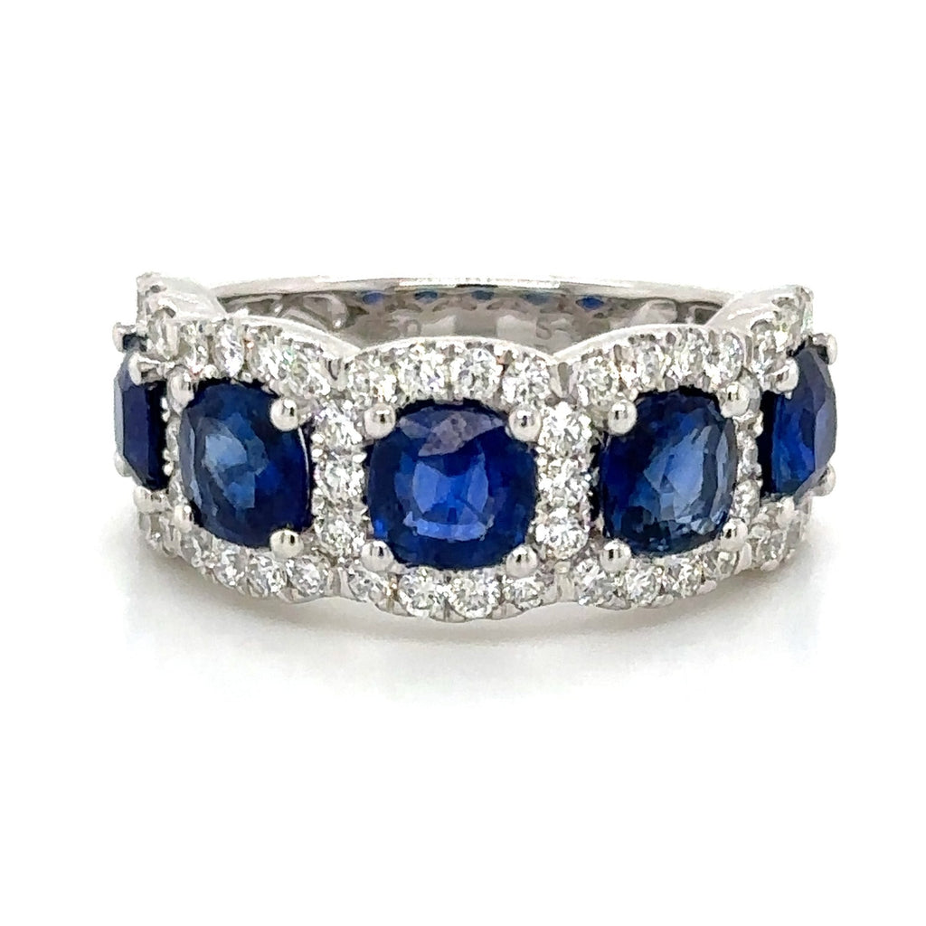 3.96carat Ladies Diamond and Five Stone Blue Sapphire Ring