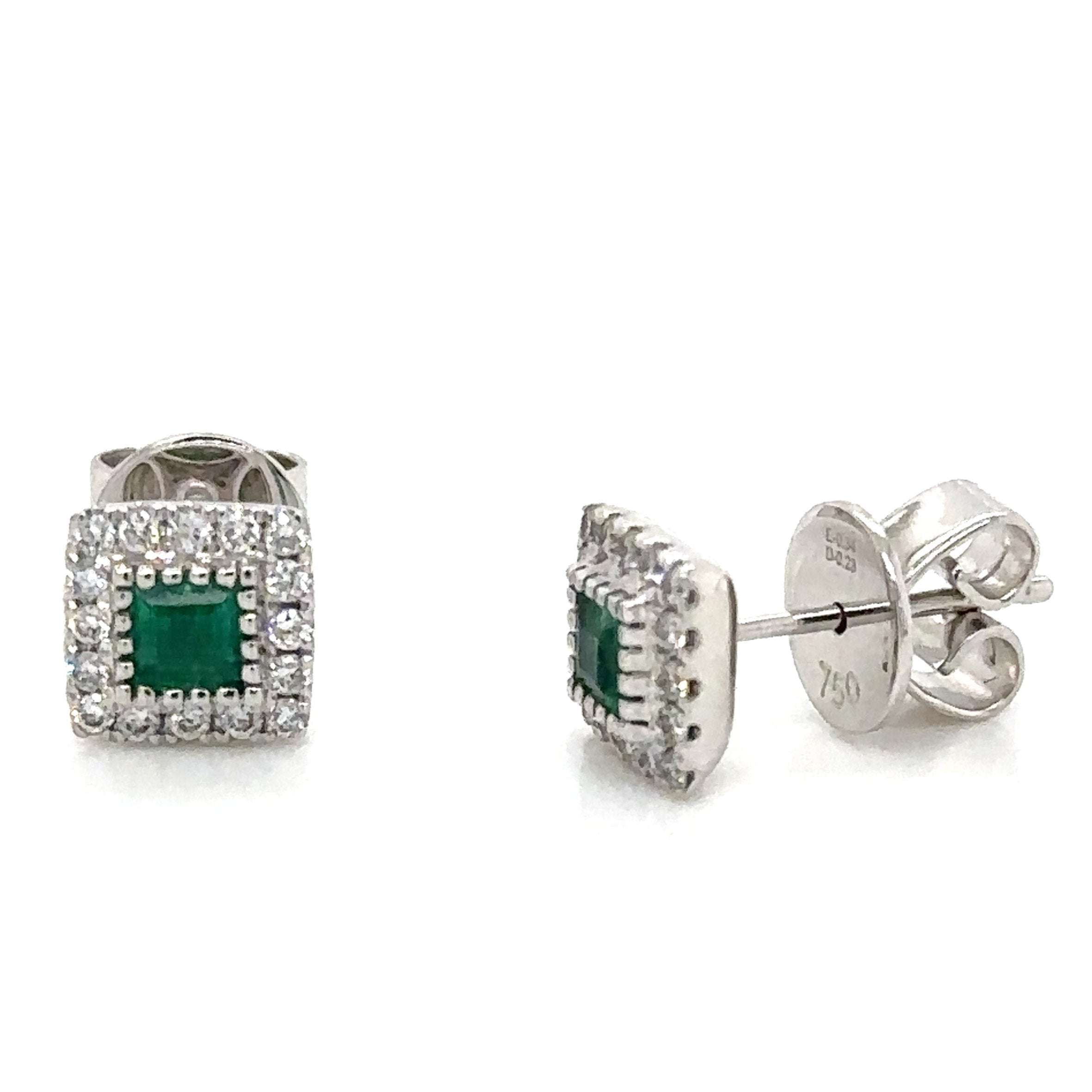 0.57ct tw Green Emerald-cut Emerald-cut Diamond Halo Stud Earrings