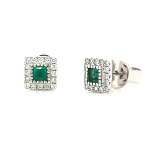 0.57ct tw Green Emerald-cut Emerald-cut Diamond Halo Stud Earrings