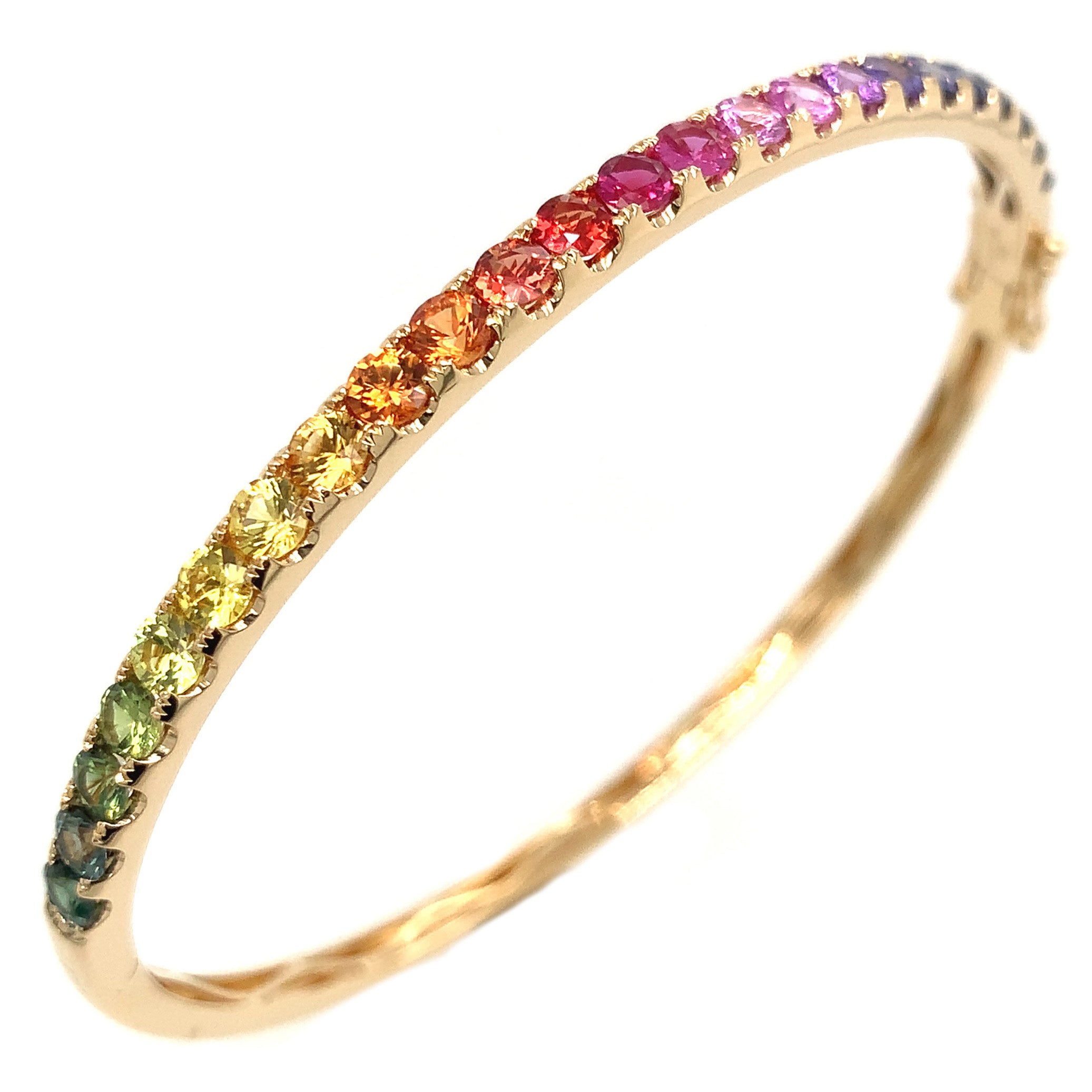 Rainbow Sapphire Rose Gold Bangle Bracelet