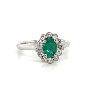 1.01carat  Oval Emerald Diamond Halo Ring