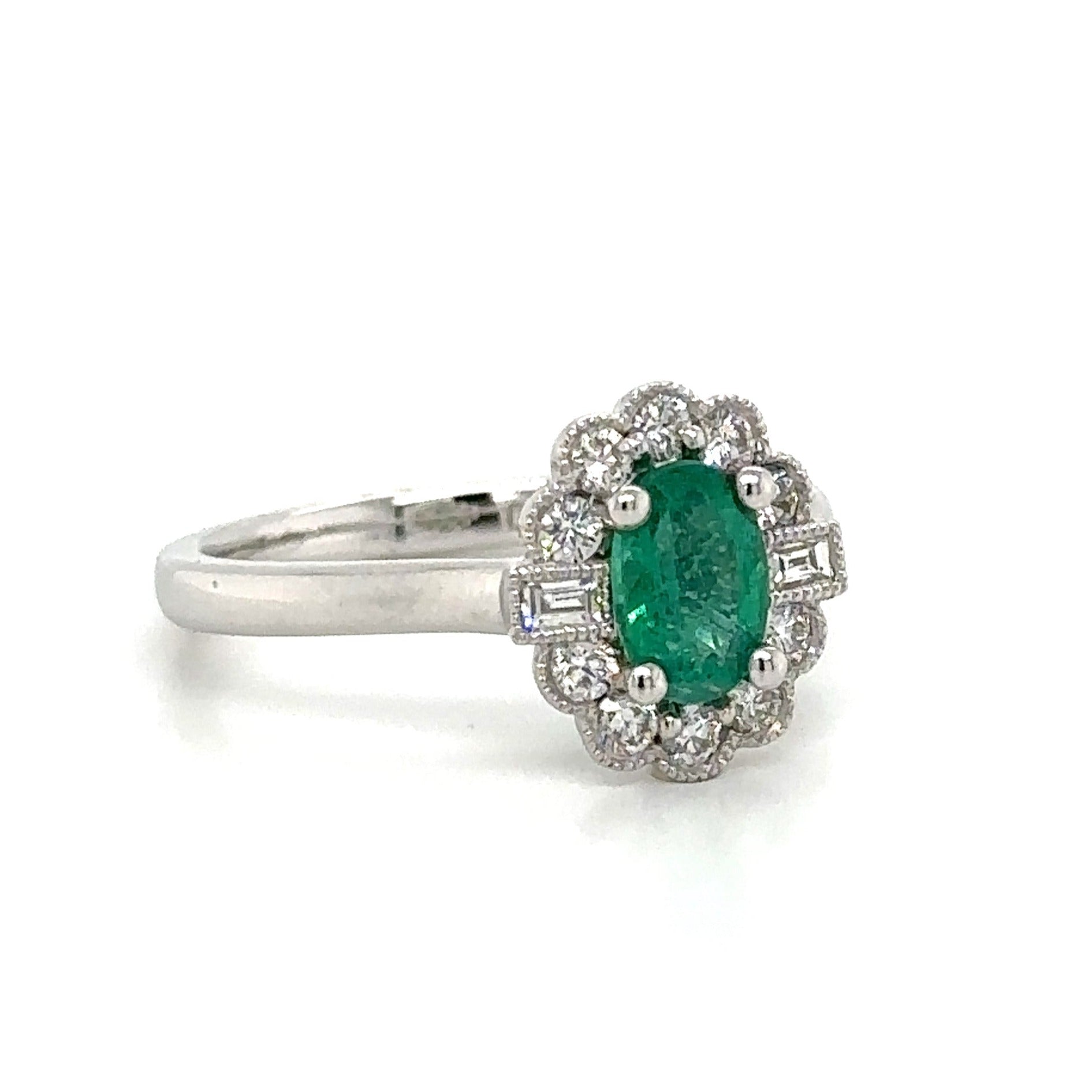 1.01carat  Oval Emerald Diamond Halo Ring