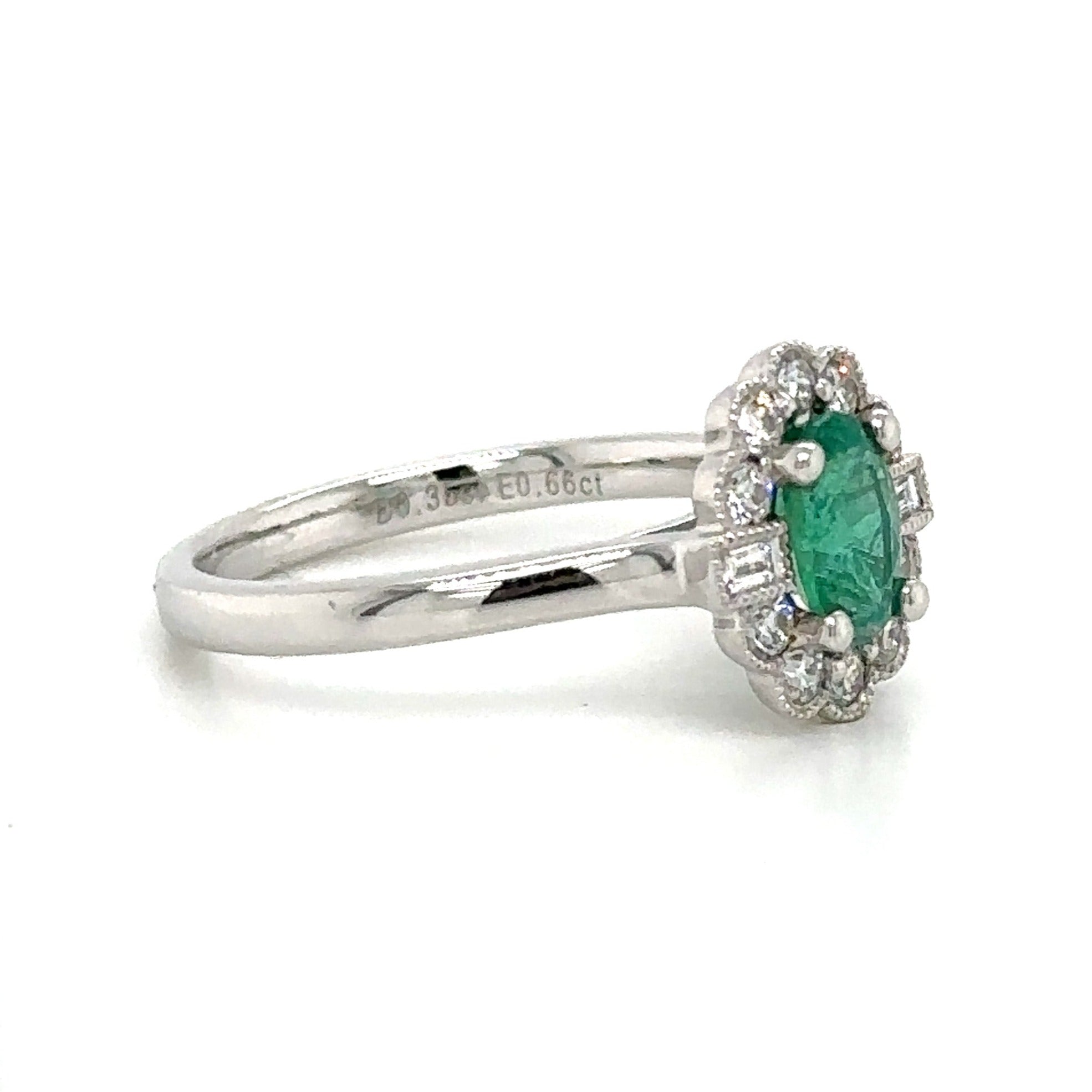 1.01carat  Oval Emerald Diamond Halo Ring