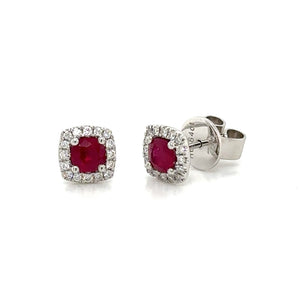 0.78carat Ruby and Diamond Halo Stud Earrings