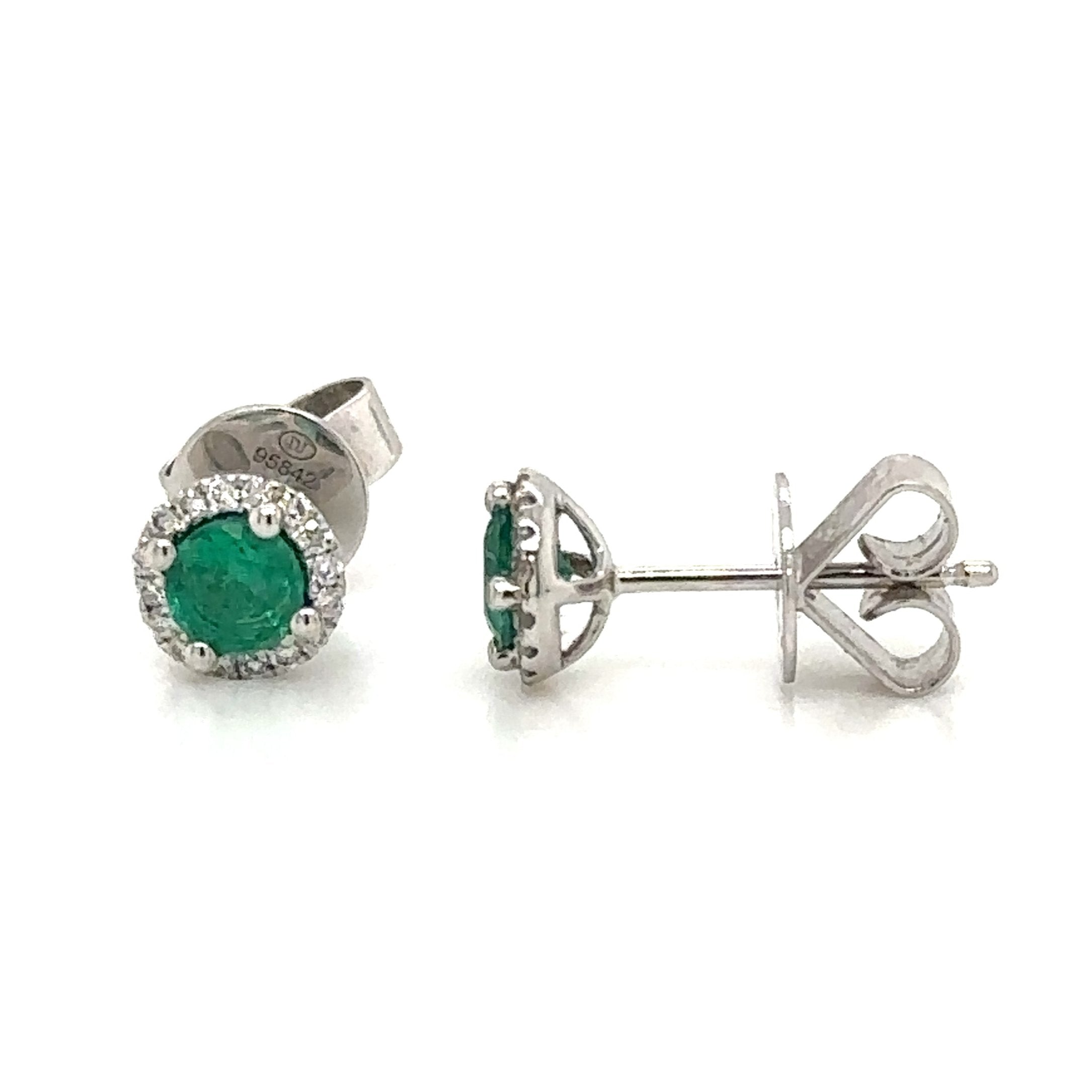 Green Emerald 0.58carat Diamond Stud Earrings