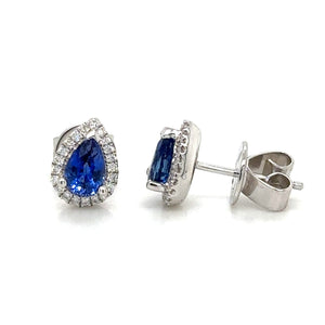 1.15ct tw Pear Shape Blue Sapphire Diamond Stud Earrings