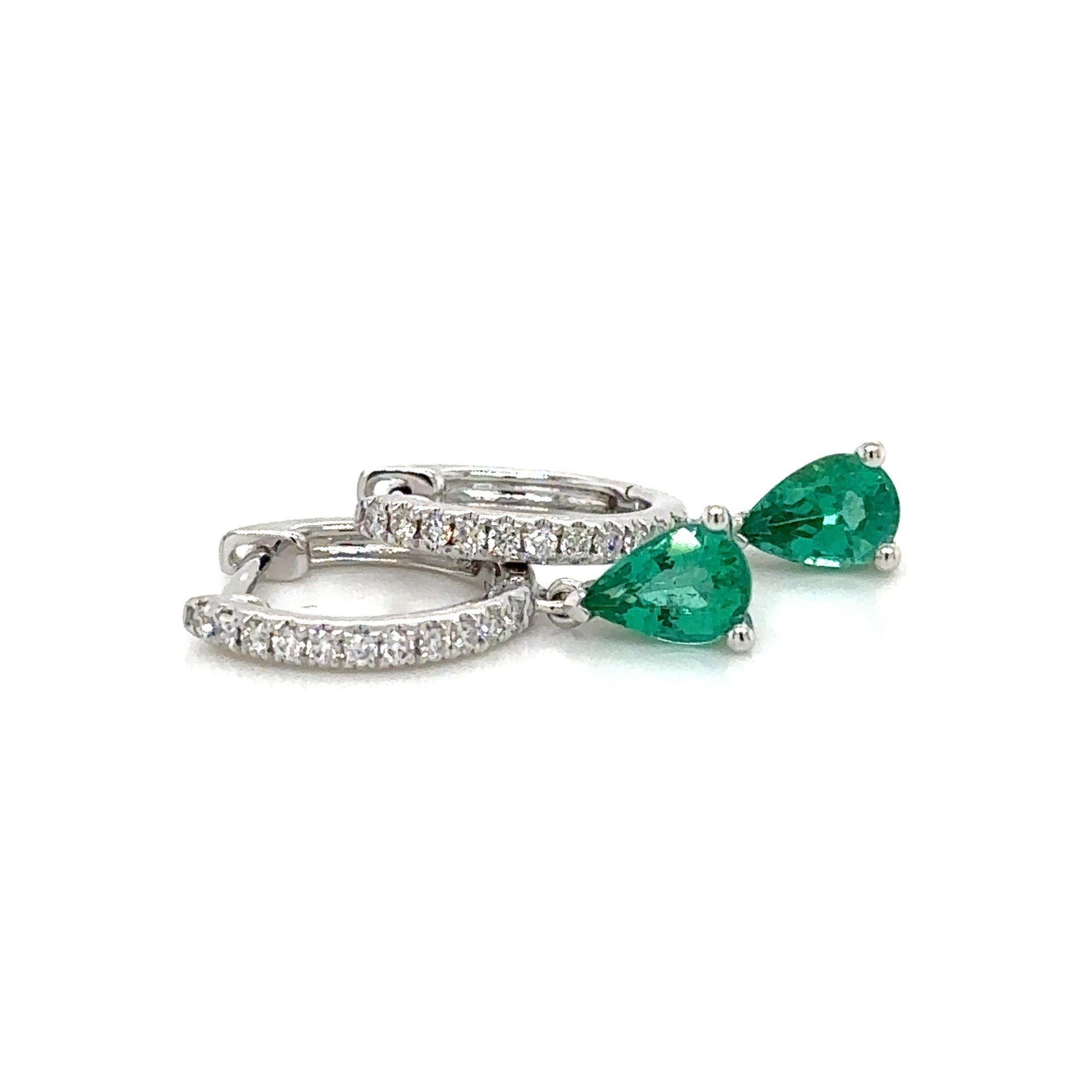 0.89carat Pear Shape Green Emerald Huggie Diamond Earrings