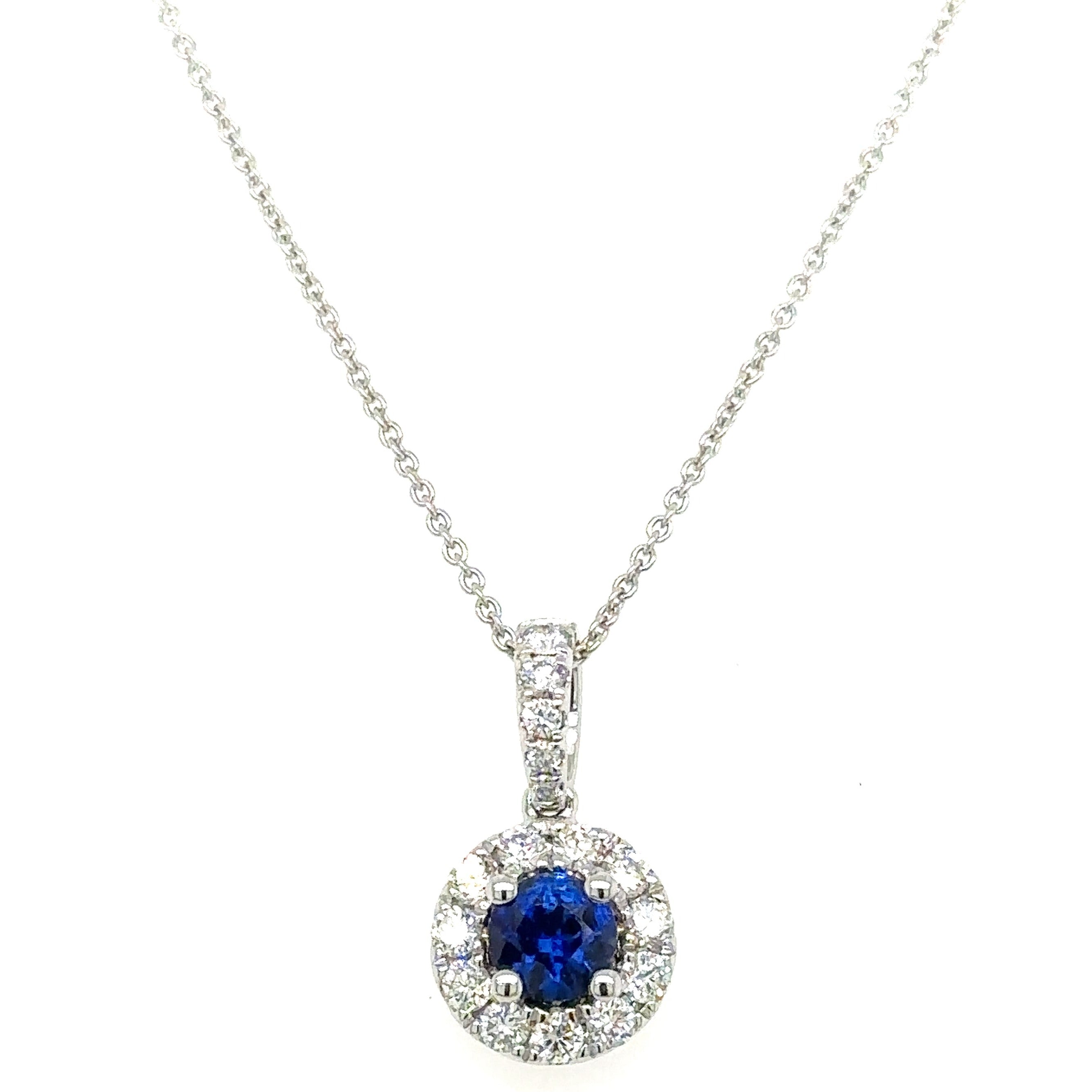 Ladies Blue Sapphire 0.82ct tw & Diamond Pendant Necklace