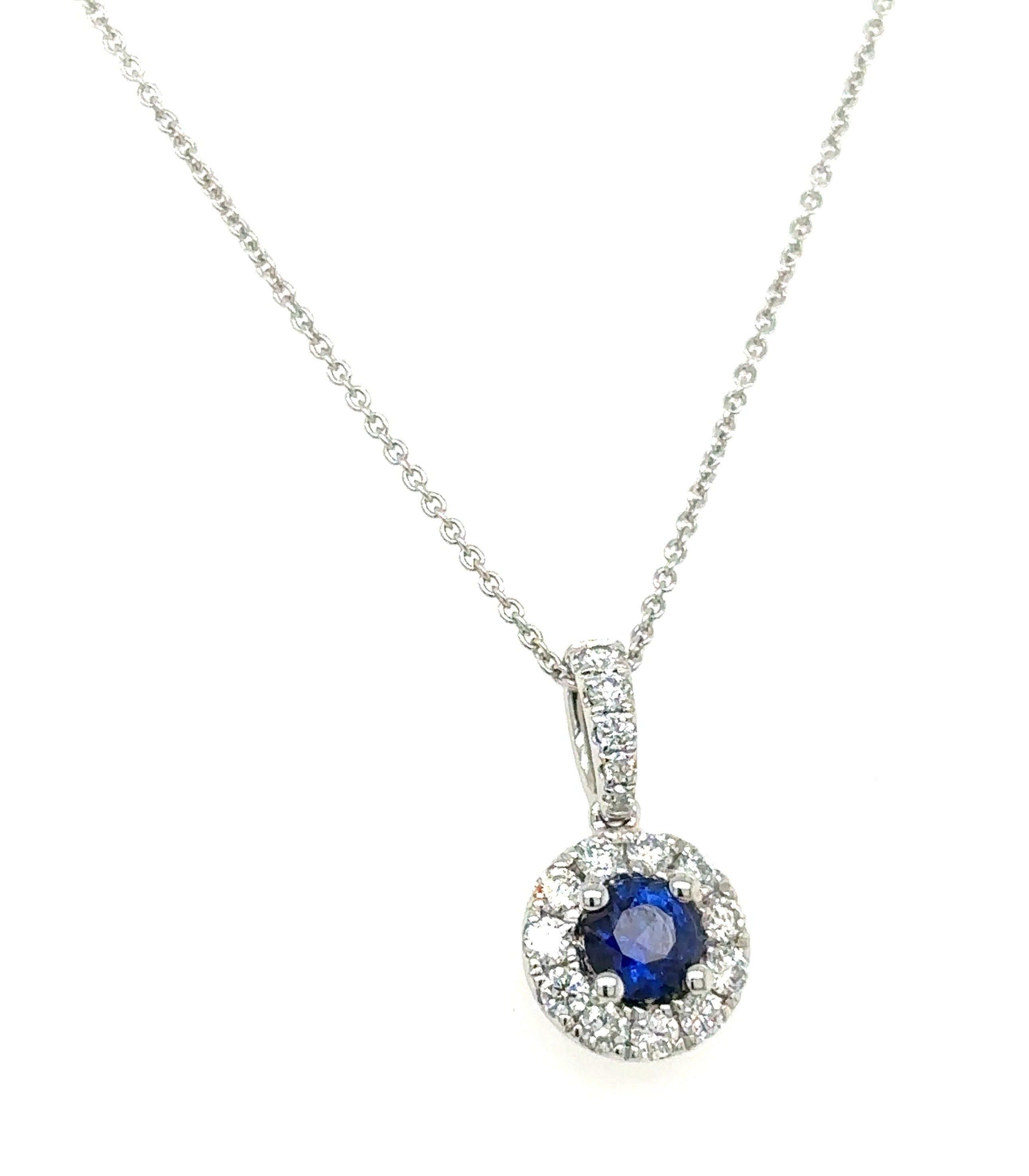 Ladies Blue Sapphire 0.82ct tw & Diamond Pendant Necklace