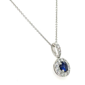 Ladies Blue Sapphire 0.82ct tw & Diamond Pendant Necklace