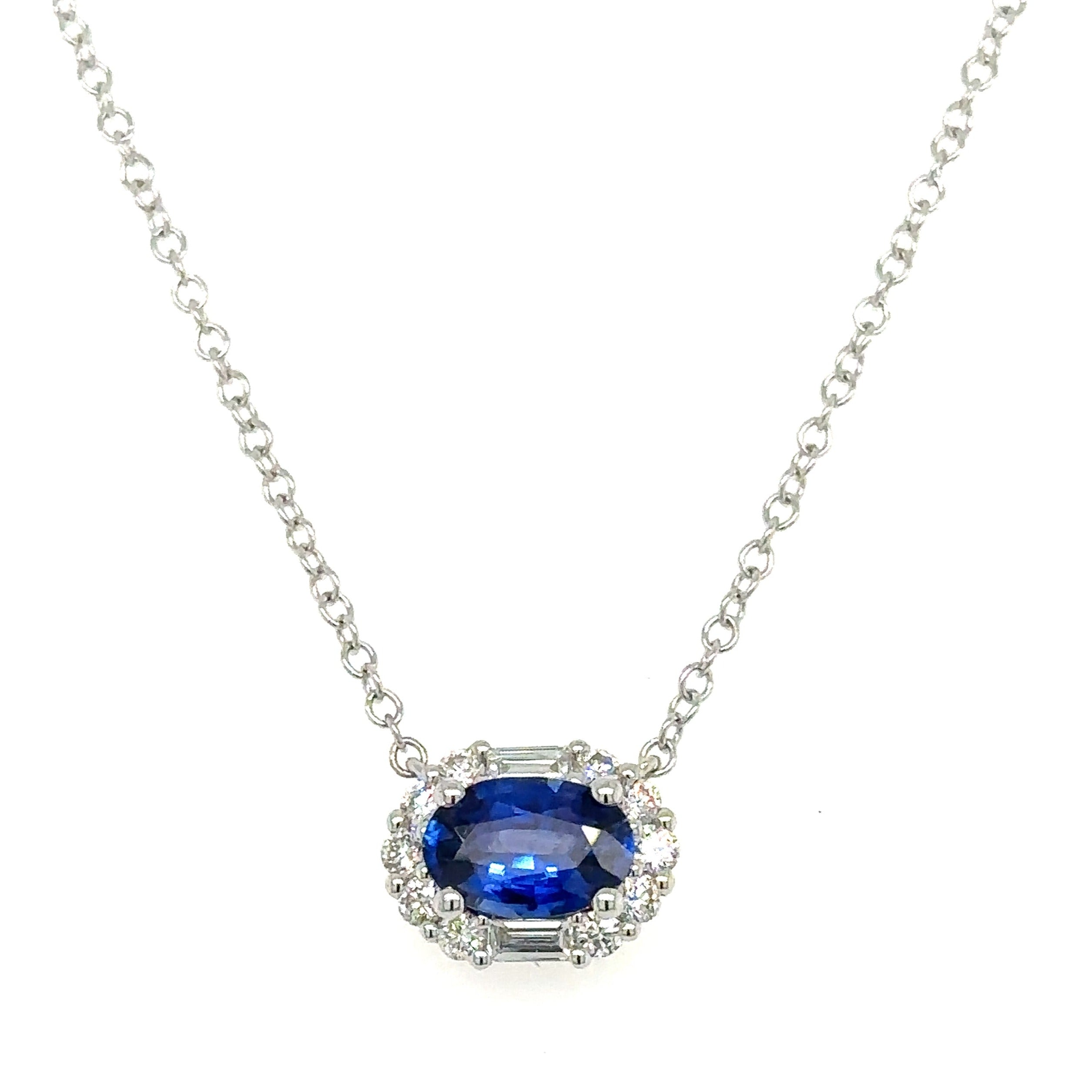 1.29ct t w Ladies Diamond & Sapphire Oval Pendant Necklace