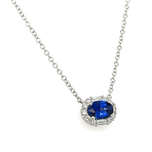 1.29ct t w Ladies Diamond & Sapphire Oval Pendant Necklace