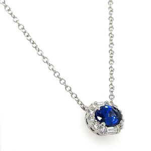 1.29ct t w Ladies Diamond & Sapphire Oval Pendant Necklace