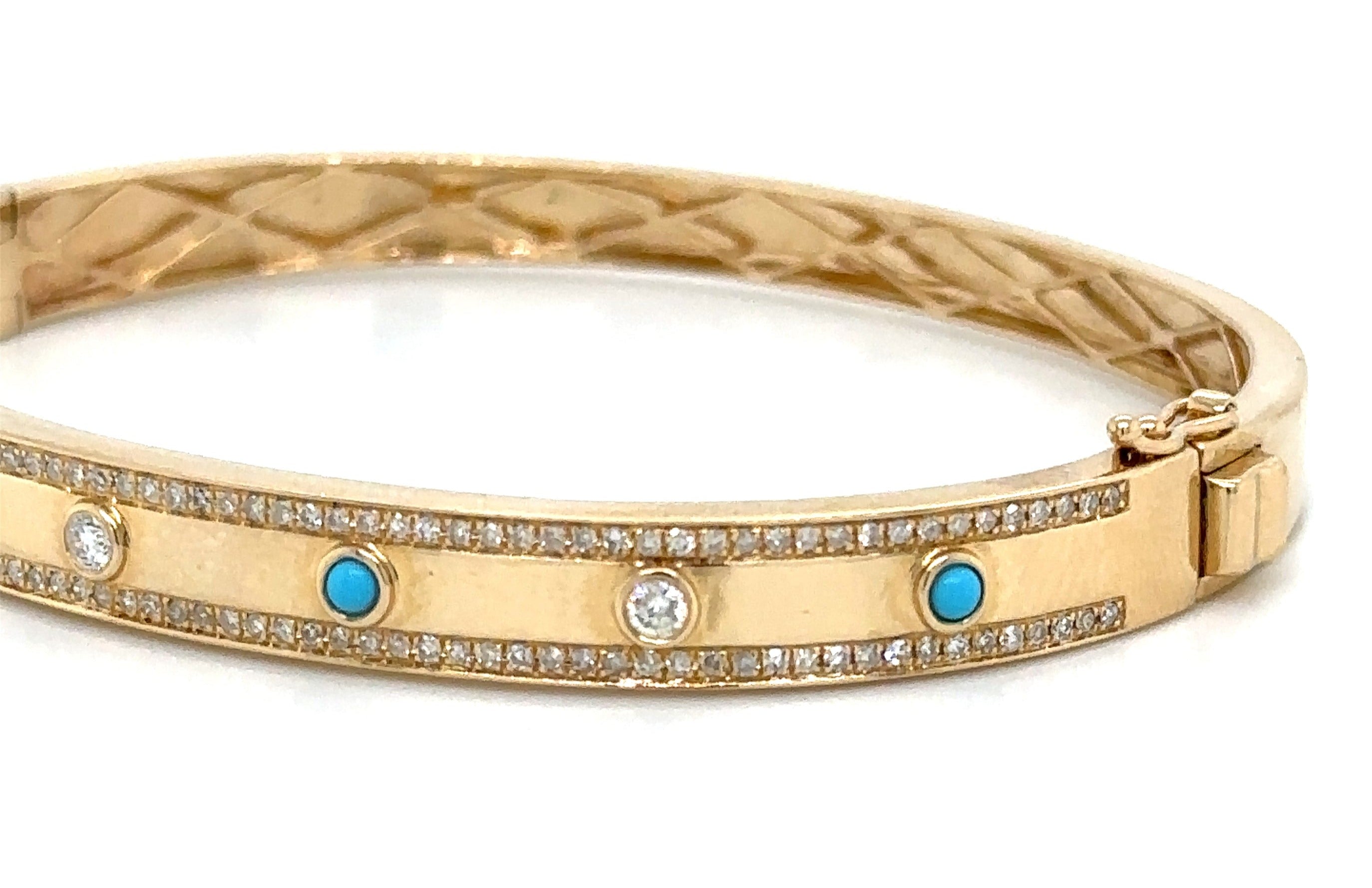 0.61carat Burnish Set Diamond and  Turquoise Station Bangle Bracelet