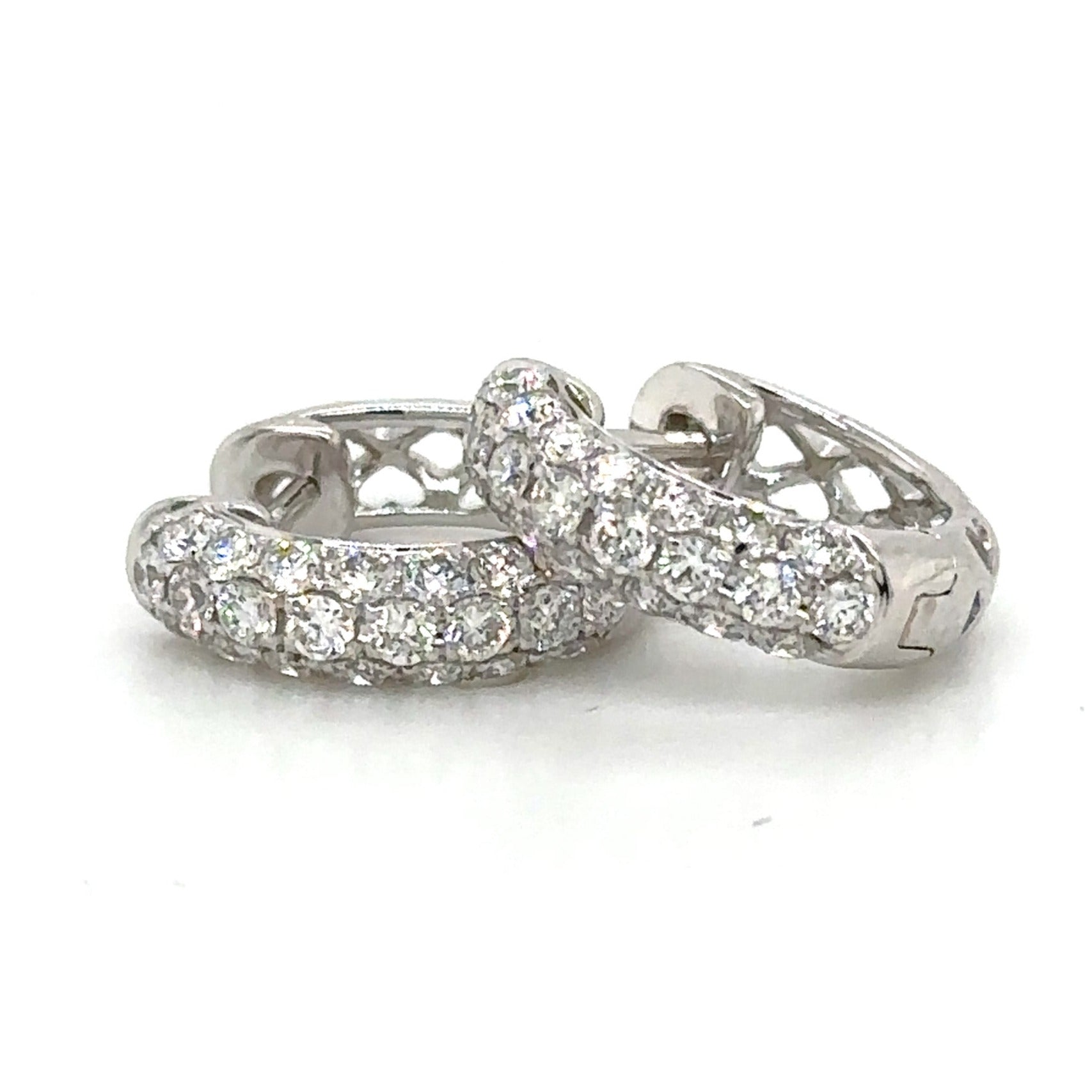 Three Row Pave Diamond Huggie Earrings 0.78ct tw