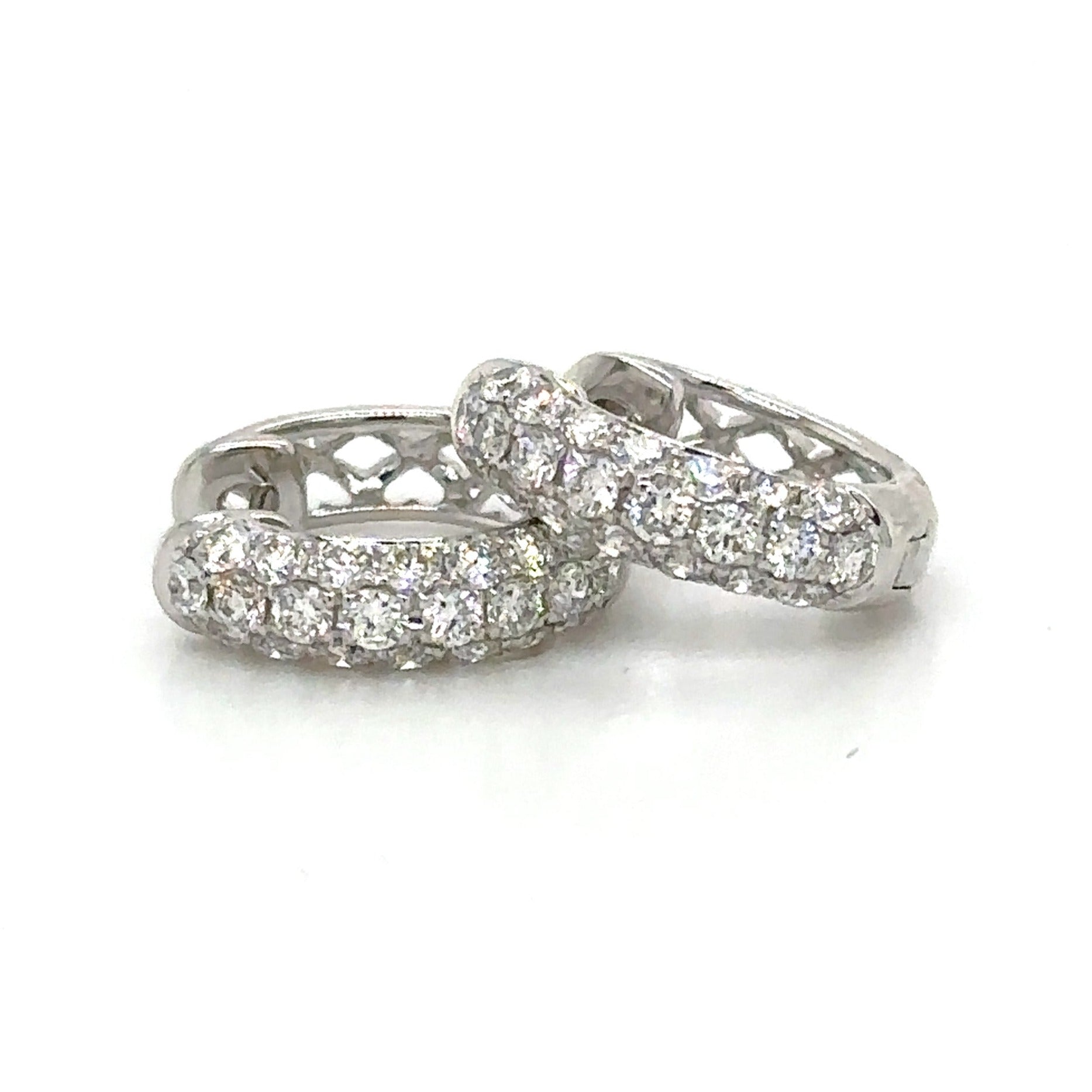 Three Row Pave Diamond Huggie Earrings 0.78ct tw