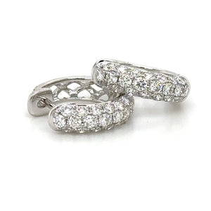 Three Row Pave Diamond Huggie Earrings 0.78ct tw