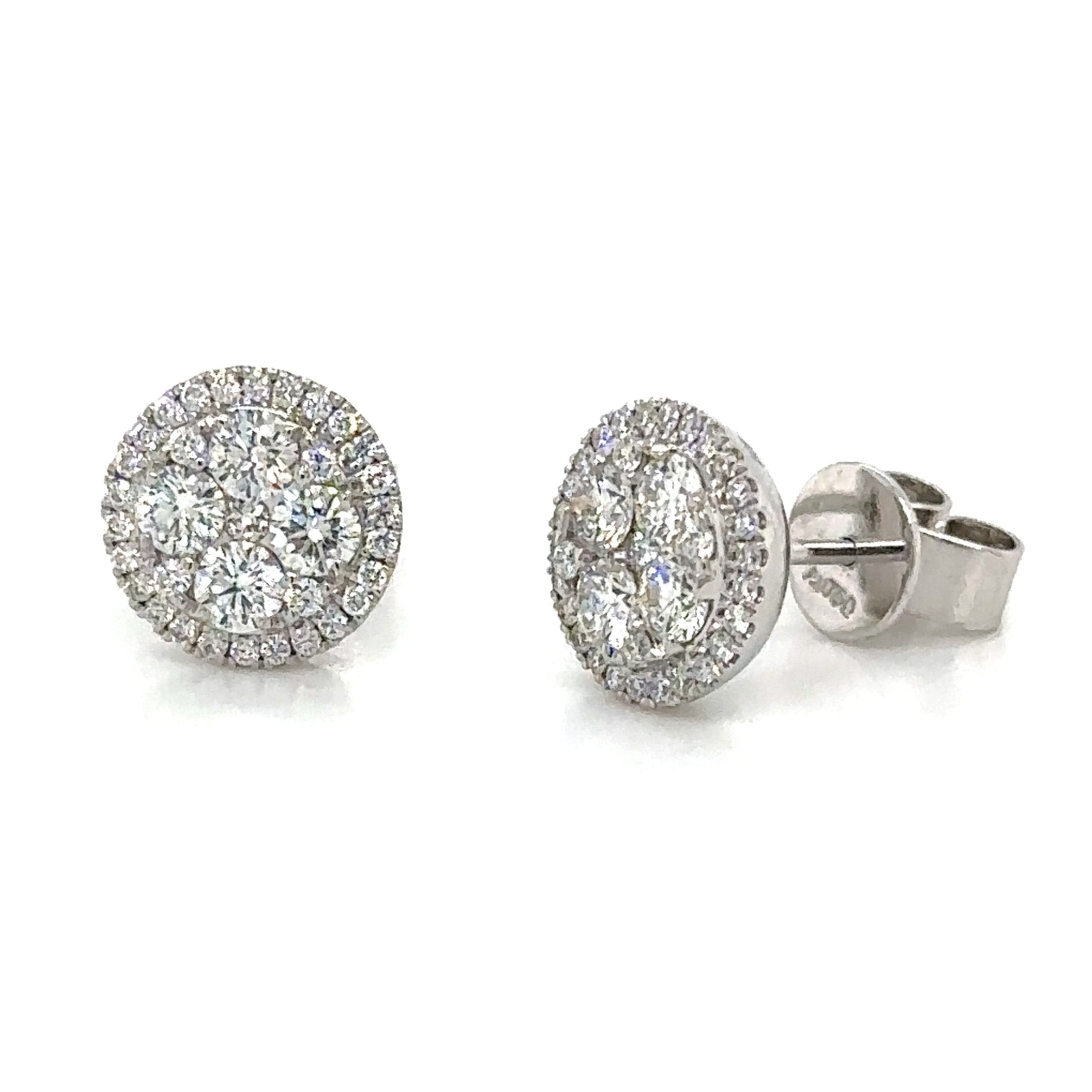 0.90ct tw Diamond Cluster Stud Earrings with Halo