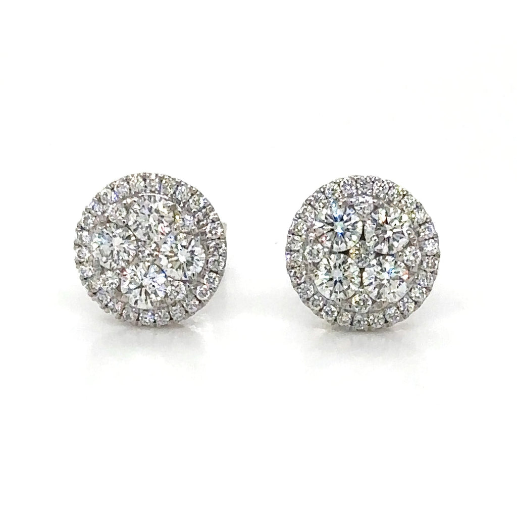 0.90ct tw Diamond Cluster Stud Earrings with Halo