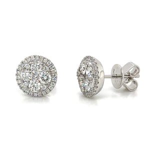 0.90ct tw Diamond Cluster Stud Earrings with Halo