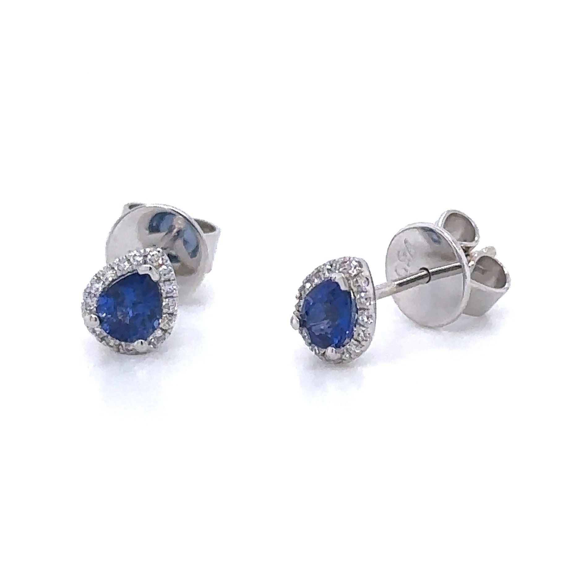 0.58ct tw Pear Shape Blue Sapphire Diamond Stud Earrings